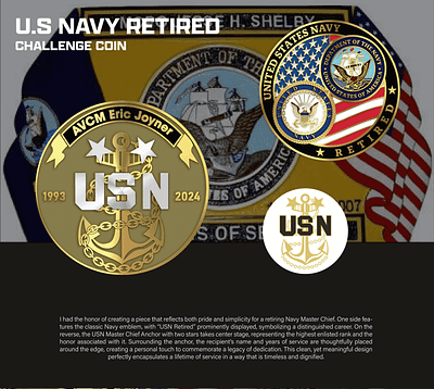 U.S NAVY RETIRED CHALLENGE COIN 3d animation branding coin crypto design graphic design illustration logo ui