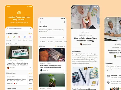 midasmind: AI Investing Roboadvisor App - News & Resources UIUX article app article ui blog blog app clean explore ui finance ui kit insight ui investing app investing ui kit investment app minimal modern news orange resources roboadvisor app simple soft yellow