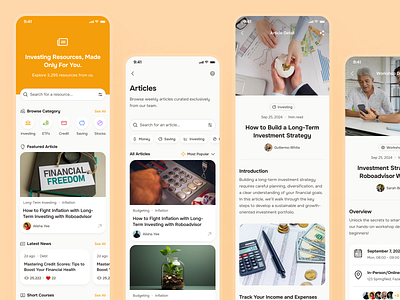 midasmind: AI Investing Roboadvisor App - News & Resources UIUX article app article ui blog blog app clean explore ui finance ui kit insight ui investing app investing ui kit investment app minimal modern news orange resources roboadvisor app simple soft yellow