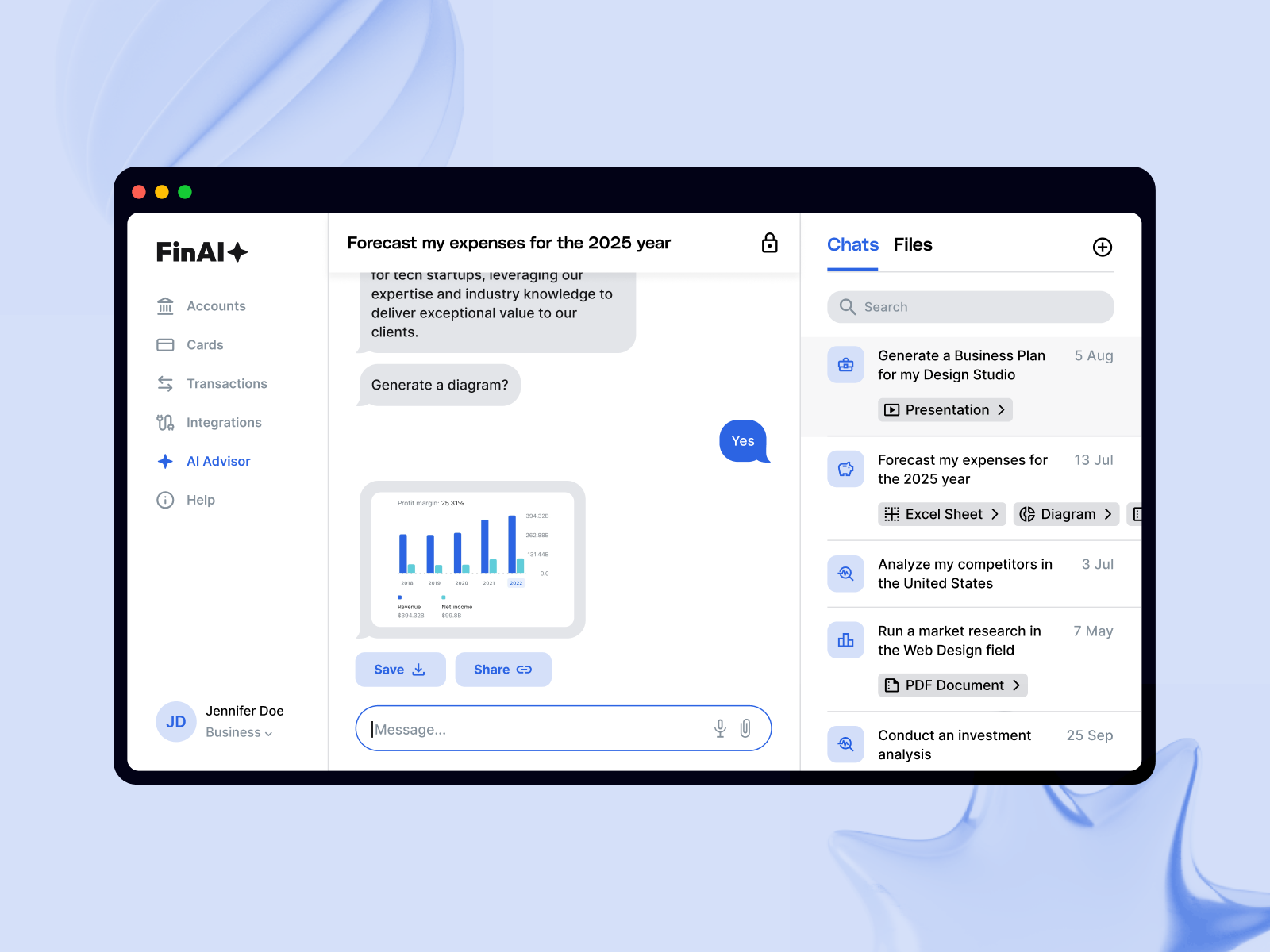 AI Business Advisor Web App ai b2b banking business assistance chat finance finance management fintech product design ui user interface ux web app web platform