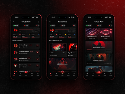 Telegram Game - Yakuza Wars dark dark mode game mafia midjourney miniapp mobile mobile app mobile game red samurai tap to earn tap2earn telegram ui ux yakuza