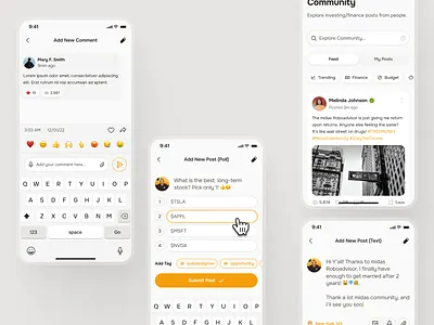 midasmind: AI Investing Roboadvisor App - Add New Post add new post clean community community post community ui edit post finance community finance ui kit investing app investing ui kit investment app minimal modern orange post ui robo advisor app roboadvisor app simple soft user post