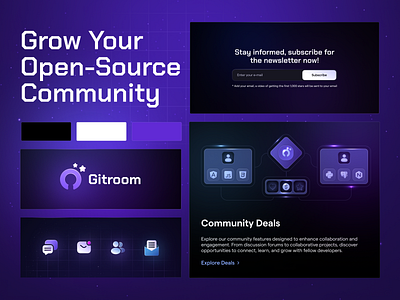 Gitroom branding branding creative dark design designstudio dev elements github graphic design illustration interface logo motion graphics opensource product design purple ui vector web design