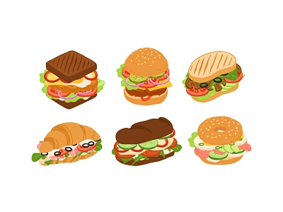 Sandwiches 2 bagel bread burger cartoon concept design fastfood flat food illustration sandwich tasty vector yummy