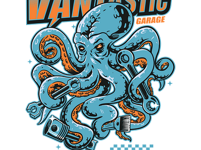 Octopus Mechanic Artwork drawing graphic design illustration logo tees design tshirt design vector