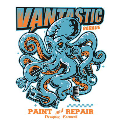 Octopus Mechanic Artwork drawing graphic design illustration logo tees design tshirt design vector