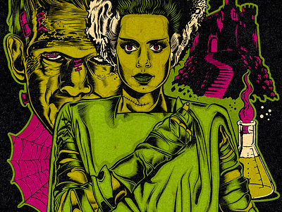 THE BRIDE OF FRANKENSTEIN branding bride of frankenstein david vicente design digital art dvicente art frankenstein horror illustration inking print