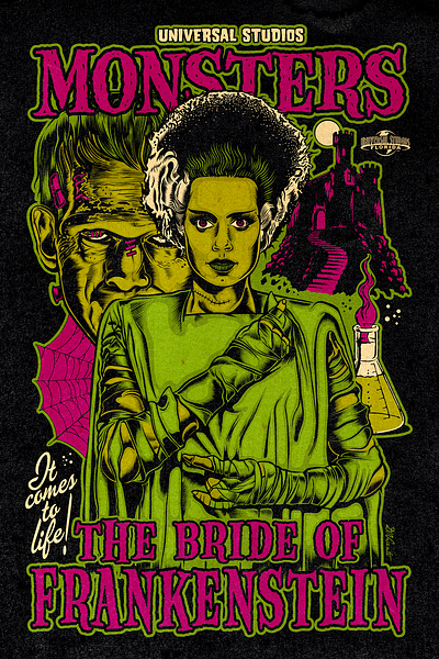 THE BRIDE OF FRANKENSTEIN branding bride of frankenstein david vicente design digital art dvicente art frankenstein horror illustration inking print