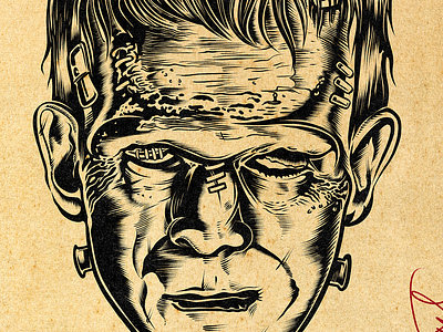 DRAWING OF FRANKENSTEIN'S FACE branding david vicente digital art drawing dvicente art frankenstein horror illustration ink inking print