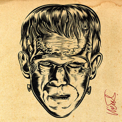 DRAWING OF FRANKENSTEIN'S FACE branding david vicente digital art drawing dvicente art frankenstein horror illustration ink inking print