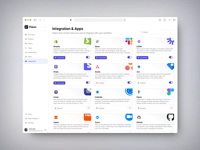 Integration - VisionUI apps connect dashboard design integration light mode ui ui design uiux uiux design ux design