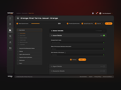 NowCM - Data submission - Dark theme app black cyberpunk dark data forms futuristic gradient orange questionnaire theme ui