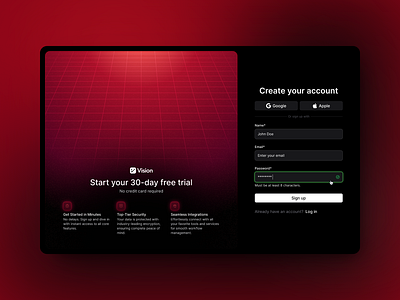 Create an Account/Sign Up - VisionUI create account create an account dark mode design gradient linear log in login pattern sign sign up texture ui ui design uiux uiux design ux design