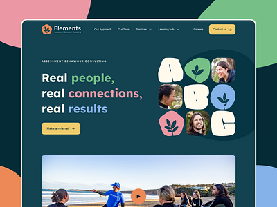 Elements ABC - Landing accessibility color colorful fun landing page lexend mental health playful sans service shapes training ui