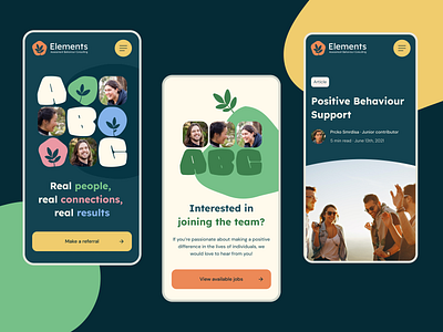 Elements ABC - Mobile designs branding consulting fun health leaf mental health mobile organic playful responsive services shapes training ui wordpress