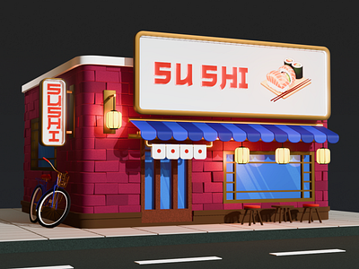 Stylized Sushi Restaurant render