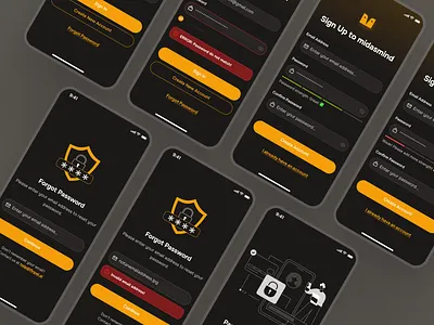 midasmind: AI Investing Roboadvisor App - Sign In/Sign Up UIUX authentication authentication ui clean dark mode finance ui kit forgot password investing ui kit investment app log in minimal modern onboarding ui orange register sign in sign in screen sign up sign up screen simple yellow