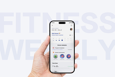 Fitness Application | Weekly Review | Yoga | Mediation appdesign badge fitness mediation mobileapp productdesign profilepage review task ui weekly yoga