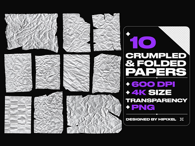 Crumpled & Folded Papers adhesive alpha crumpled folded grunge mockup overlay paper plastic png tape texture torn transparent warp