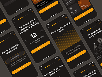 midasmind: AI Investing Roboadvisor App - Financial Assessment assessment assessment ui clean dark mode finance assessment finance ui kit financial assessment investing app investing ui investing ui kit investment app investment ui kit minimal modern onboarding onboarding ui orange roboadvisor app simple yellow