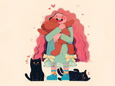 Teddy Bear Hug bear cat character child children cute girl hug illustration kid people teddy uran