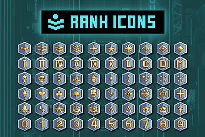 The Cyberpunk 32×32 Pixel Rank Icons 2d 32x32 art asset assets cyberpunk game game assets gamedev icon icons illustration indie indie game pixel pixelart pixelated rank ranks set