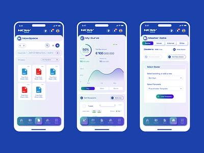 NowCM - Mobile app app banking blue bonds finance fintech gradient material mobile phone sans space grotesk ui