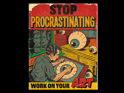 Stop Procrastinating comics design illustration retro surrealism trippy vector vintage vintage comics