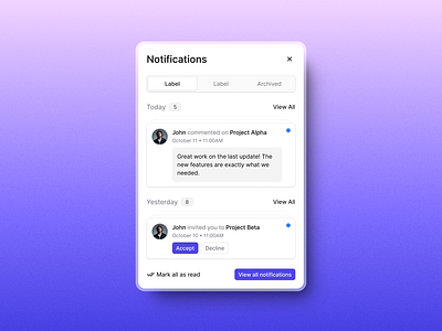 Notifications - VisionUI alerts app design light mode light mode ui notifications notifs read saas saas ui ui ui design uiux uiux design unread ux design