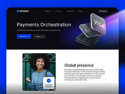 Website Page Payments Orchestration | Stream 3d 3d illustration branding design finance fintech first screen hero hero section illustration payments product product design startup ui ux uxui web website website page