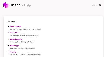 Nozbe.help - help page help page technical writing ux writing