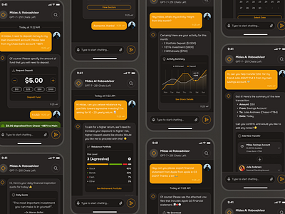 midasmind: AI Investing Roboadvisor App - Finance Companion UIUX ai chatbot app ai finance app chat bubble chat ui chatbot ui dark mode finance assistant finance chatbot finance companion finance ui kit investing app investing ui kit investment app minimal modern robo advisor app roboadvisor app simple soft yellow