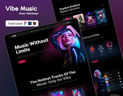 Vibe - UI/UX Design for Modern Music Streaming Platform figma graphic design illustrator interactive design modern design music app music streaming photoshop product design ui ui design uiux design ux design visual design web design