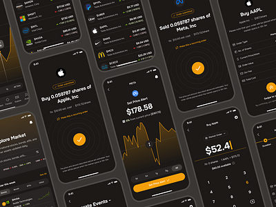 midasmind: AI Investing Roboadvisor App - Stock Market Detail UI ai roboadvisor app buy stock ui clean dark mode finance app investing app investing ui kit investment app minimal modern orange roboadvisor app simple soft stock market app stock market details stock markete ui stock purchase ui stock trading app yellow