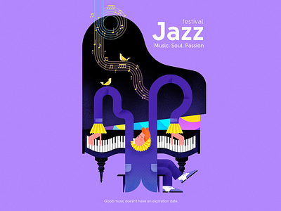 Music. Soul. Passion concert poster festival poster illustration jazz jazz festival music music illustration music poster musical notes piano art