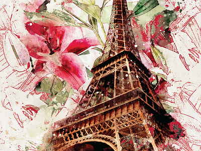 Parisian Dream | Destination Collection art for interiors art for travellers australian design botanical collage contemporary design destination collection digital art floral motifs iconic landmarks illustration modern art product design statement art surface pattern design textile design travel travel art wall art watercolour