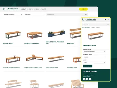 L'Atelier Urbain - Odoo Website Design belgium design desktop ecommerce furniture green mobile odoo products shop table ui urban ux web website yellow