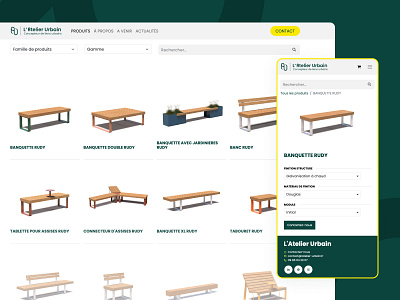 L'Atelier Urbain - Website Design belgium design desktop ecommerce furniture green mobile odoo products shop table ui urban ux web website yellow