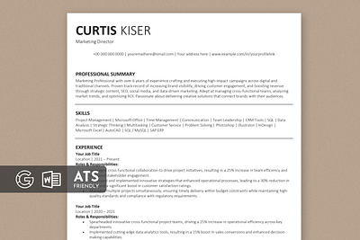 ATS Friendly Resume / CV Template ats resume cv resume resume design resume template