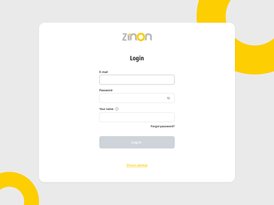 Log in page for Zinon software app brand branding button circle design e mail figma forgot password home page illustration landing page log in logo password software ui ux yellow zinon