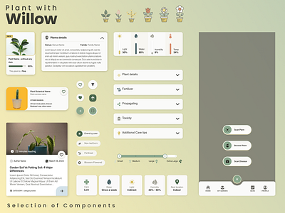 Plant with Willow app - UI/UX components button card chips component design design system flower graphic design guidelines navigation bar plant prototype ui ui kit ux