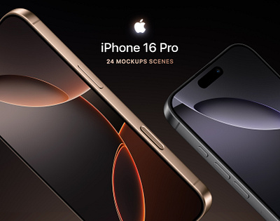 iPhone 16 Pro - 24 Mockups Scenes apple customizable desert titanium device figma iphone 16 iphone 16 pro iphone 16 pro mockup mobile mock up mockup premium psd template titanium