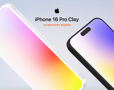 iPhone 16 Pro Clay - 24 Mockups Scenes apple clay clay mockup customizable device figma iphone 16 iphone 16 pro iphone 16 pro clay iphone clay mobile mock up mockup premium psd template