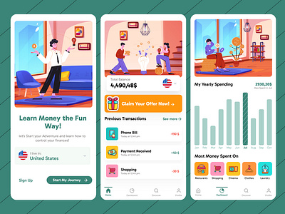 Banking App Fintech for Children & adult app bank banking design fintech flat illustration minimal mobile money startup ui ux website