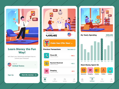 Banking App Fintech for Children & adult app bank banking design fintech flat illustration minimal mobile money startup ui ux website