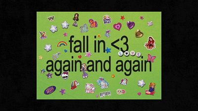 Fall in <3 again and again | poster 2000s album branding brat collage cover art design graphic design illustration music poster print stickers typography