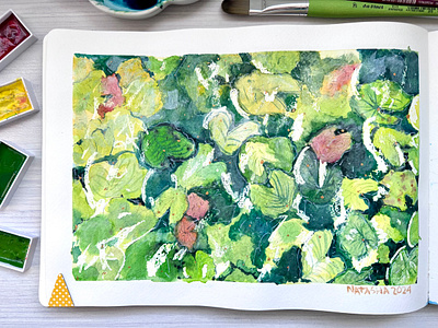 Abstract leaves in pond🍃 abstract appreciation art botanical colorful contemplation green happy illustration kuretake watercolor leaf leaves light loose strokes meditative natasha gonzalez patter poetic pond traditional artist