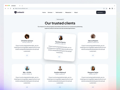 UnifiedUI – Testimonial Sections client feedback design digital business feedback landing landing page section testimonials ui unified ui unifiedui user interface ux website