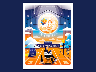 Poster Festival Film "Les Sportives en Lumière" à Montreuil alice milliat athlete cinema design director festival film france georges méliès illustration illustrator moon movie poster sport studio vector woman