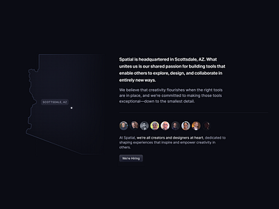 Spatial / About us about aboutus ar company dark darkmode design hire landing landingpage modern recruitment ui ui design ux vr website